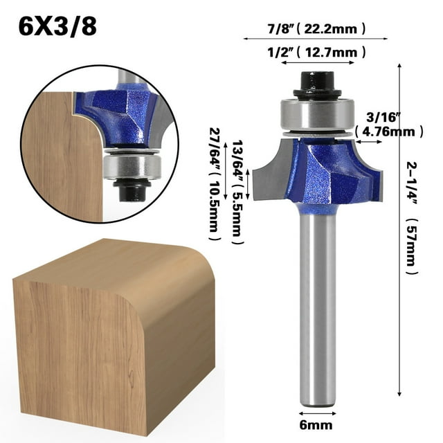 Professional-Grade Woodworking Round Nose Router Bit - 6*3/8 Inch R Angle Cutter for Milling Machines, Precision Cuts, Durable Construction, Easy to Use for Beginners & Experts