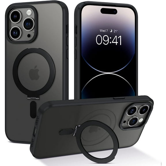 for iPhone 14 Pro Max Magnetic Case with Invisible Stand [Compatible with Magsafe], Full Body Protective Cover Slim Shockproof Phone Case for Apple iPhone 14 Pro Max 6.7", Black