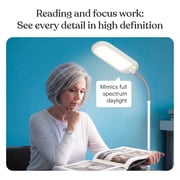 Brightech Litespan Slim LED Lamp, Modern Floor Reading Lamp Over Chair for Living Rooms & Offices, Tall Lamp with Adjustable Gooseneck, Crafts Work Light, Dimmable Standing Lamp for Bedroom - White