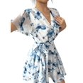 thumbnail image 3 of Womens Summer Dresses Floral V Neck Ruffled Hem Spaghetti Spring Casual Beach Outfits Flowy Wrap Sun Dress Blue M, 3 of 8