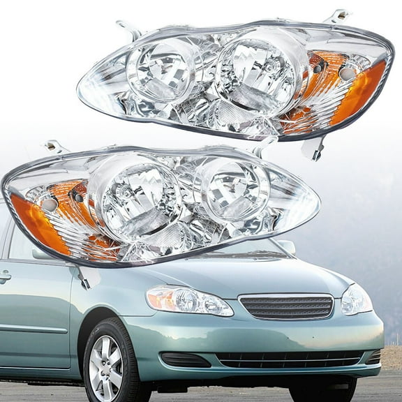 Headlights Assembly Halogen For Toyota Corolla 2003-2008 Left Right Pair Chrome