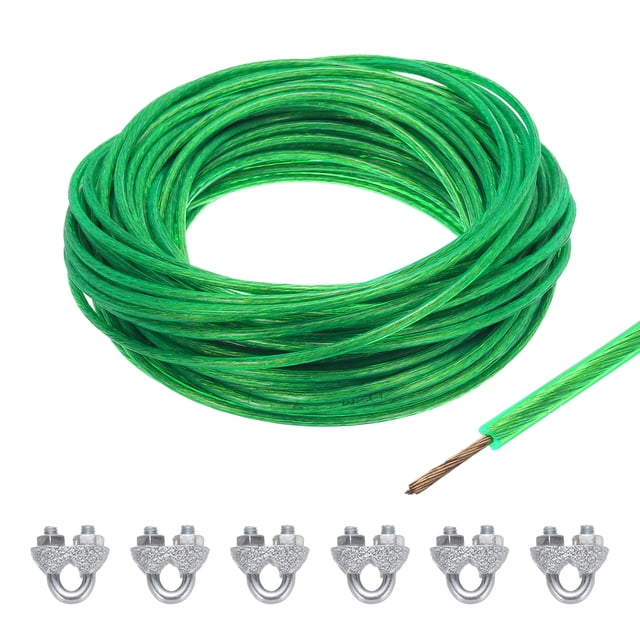 Uxcell 5/32 Green Vinyl Coated Wire Rope 98ft Galvanized Steel with 6PCS M5 Loop Sleeves