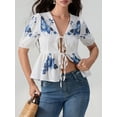 thumbnail image 5 of Michellecmm  Women’s Tie Front Peplum Tops Puff Sleeve V Neck Floral Print Shirts, 5 of 9