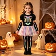 thumbnail image 2 of Faraee Girls Skeleton Costume Punk Bones Tutu Dress for Toddler Girl Short Sleeve Tops + Tulle Skirt Leggings + Sleeves Halloween Clothing Set 1t 2t 3t 4t 5t, 2 of 4