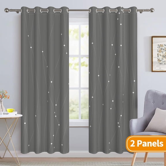 2 Panels Silver Gray Blackout Curtains for Bedroom,Geometric Lines Grommet Window Drapes for Living Room,52x84 Inch