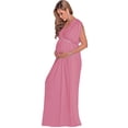 thumbnail image 3 of KOH KOH Long Maternity Pregnancy Short Sleeve V-Neck Full Floor Length Flowy Baby Shower Bridesmaid Evening Summer Tall Maxi Dress Gown For Women Rose Pink Small US 4-6 NT278, 3 of 5