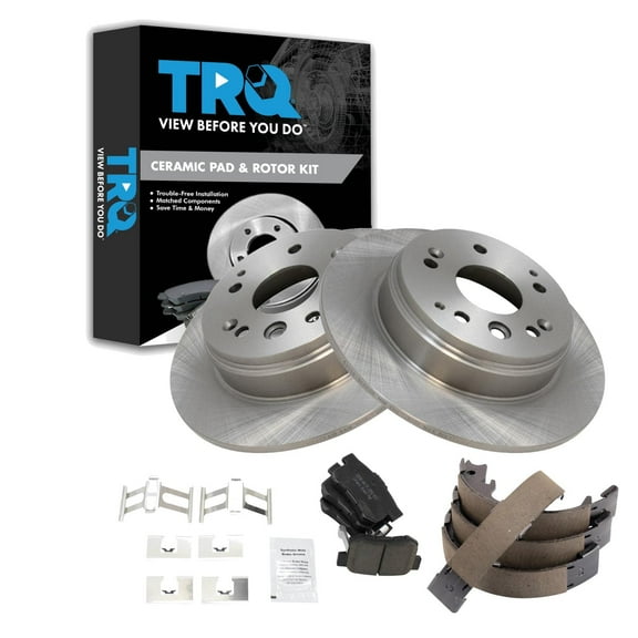 TRQ Rear Brake Pad & Rotor Kit Brake Pads Brake Rotor Parking Brake Shoe Set Ceramic Fits Select 2004-2008 Acura TL 2003-2011 Honda Element