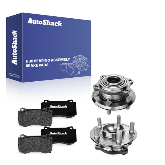 AutoShack Front Ceramic Brake Pads   Wheel Hub Bearing Assemblies without ABS Replacement for 2019-2023 Dodge Challenger 2020-2023 Dodge Charger 2021-2023 Chrysler 300 6-PC Kit