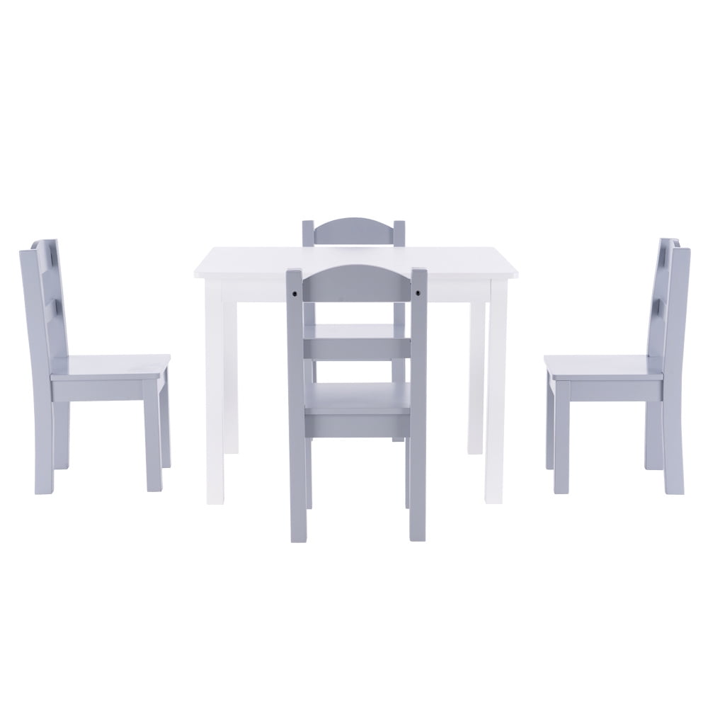 Kepooman 1 Table and 4 Chairs Multi Kids Activity Table Set, Children's Table and Chair Set for Toddlers Activity, White & Gray
