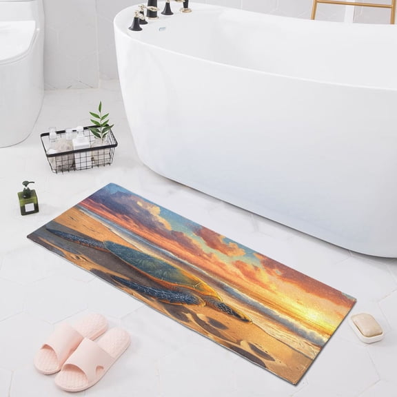 Haosy Turtle Beach Sunset Bathroom Rugs Non Slip Absorbent Soft Plush Quick Dry Bath Mat, 39"x20"