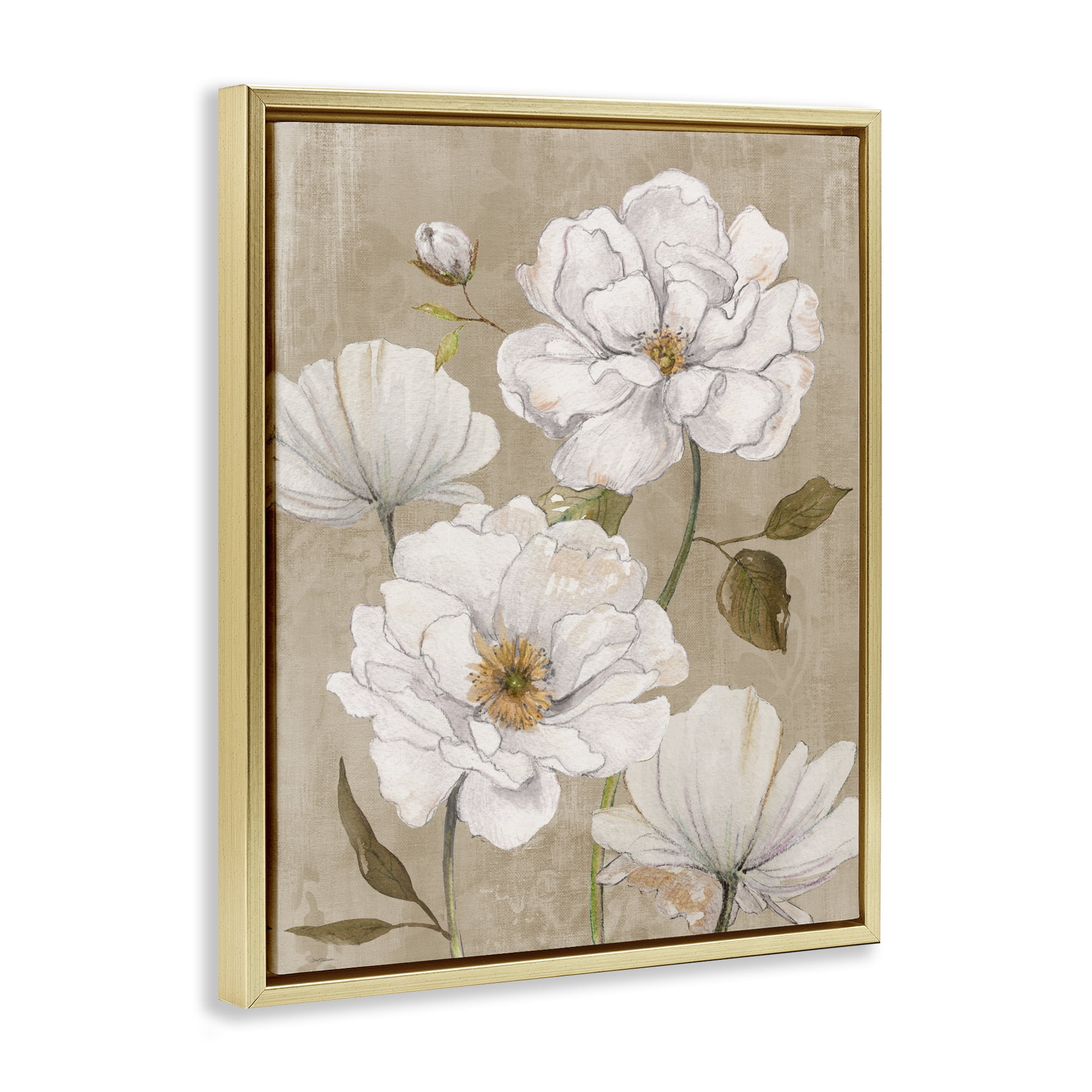 Stupell Industries Rustic Magnolia Blooms Gold Framed Floater Canvas Wall Art, design by Carol Robinson