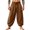 Coffee, variant on Cotton Linen Blend Harem Pants for Men Wrap Tie Waist Loose Fit Breathable Beach Bottoms Drawstring Elastic Pockets Casual Trousers
