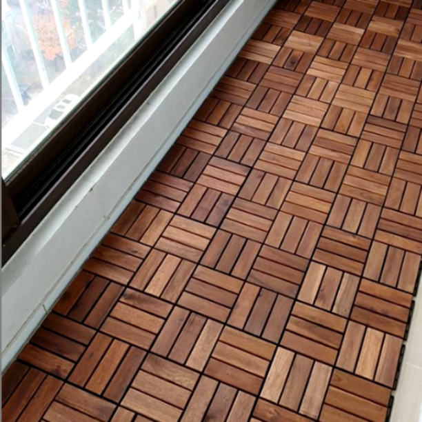 Hardwood Interlocking Patio Deck Tiles (Pack of 10, 12" x 12"), Acacia
