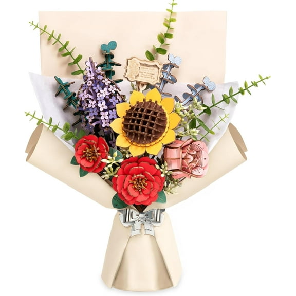 ROKR Flower Bouquet 3D Wooden Puzzle DIY Model Building Kits Toys for Adult Thanksgiving Day Mother's Day＆Teachers' Day＆Birthday Gifts,581PCS