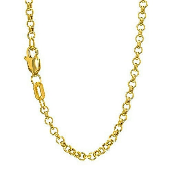 JewelStop 14k Semi-Solid Yellow Gold 2.3 mm Lite Rolo Chain Necklace, Lobster Claw - 22 Inches, 3.4gr.