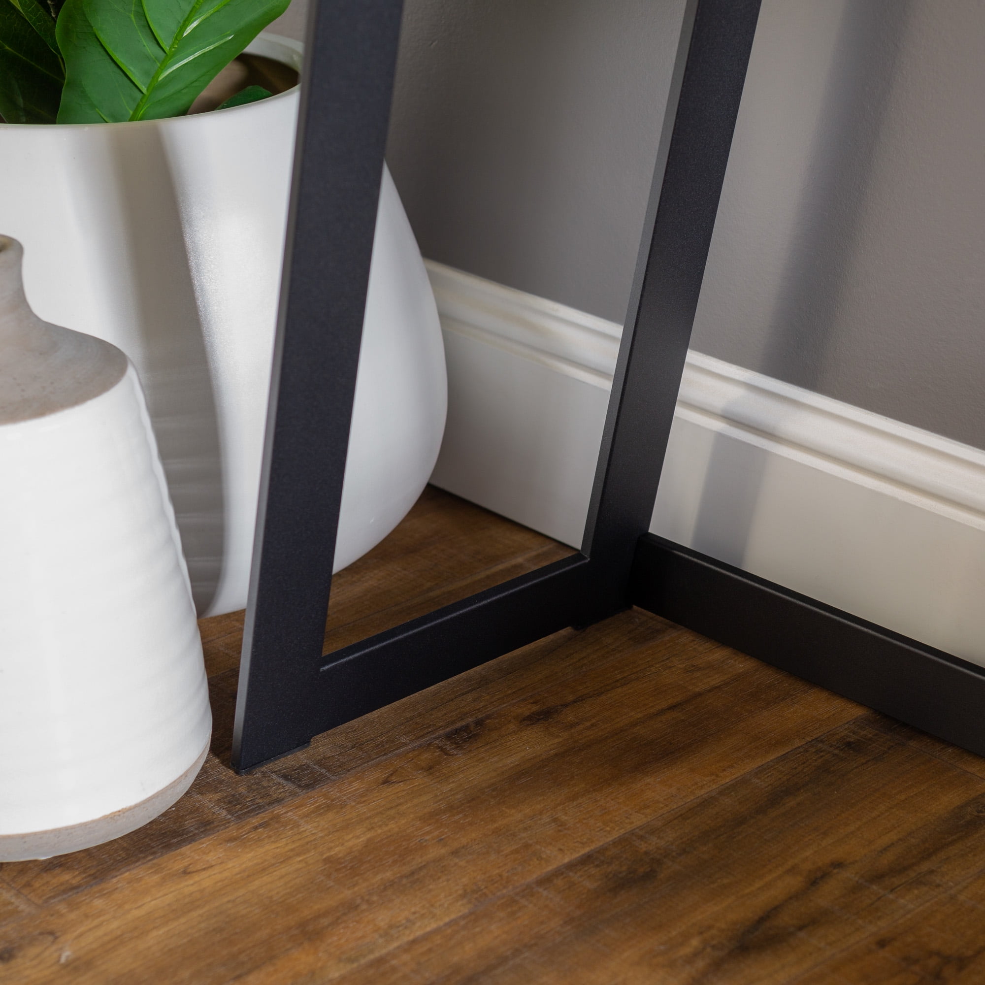 Walker Edison Rustic Wood and Metal Entryway Table, Dark Walnut