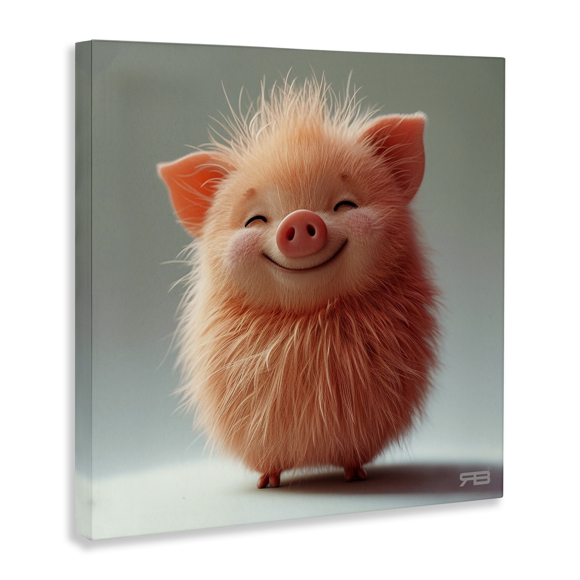 Stupell Industries Smiling Fluffy Piglet Animals Painting Wrapped Canvas Art Print Wall Art, 17 x 17