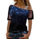 thumbnail image 2 of Pntutb Blusa informal para mujer Camiseta estampada Malla fuera del hombro Patchwork Manga corta tops Pntutb Pntutb-4598, 2 of 5