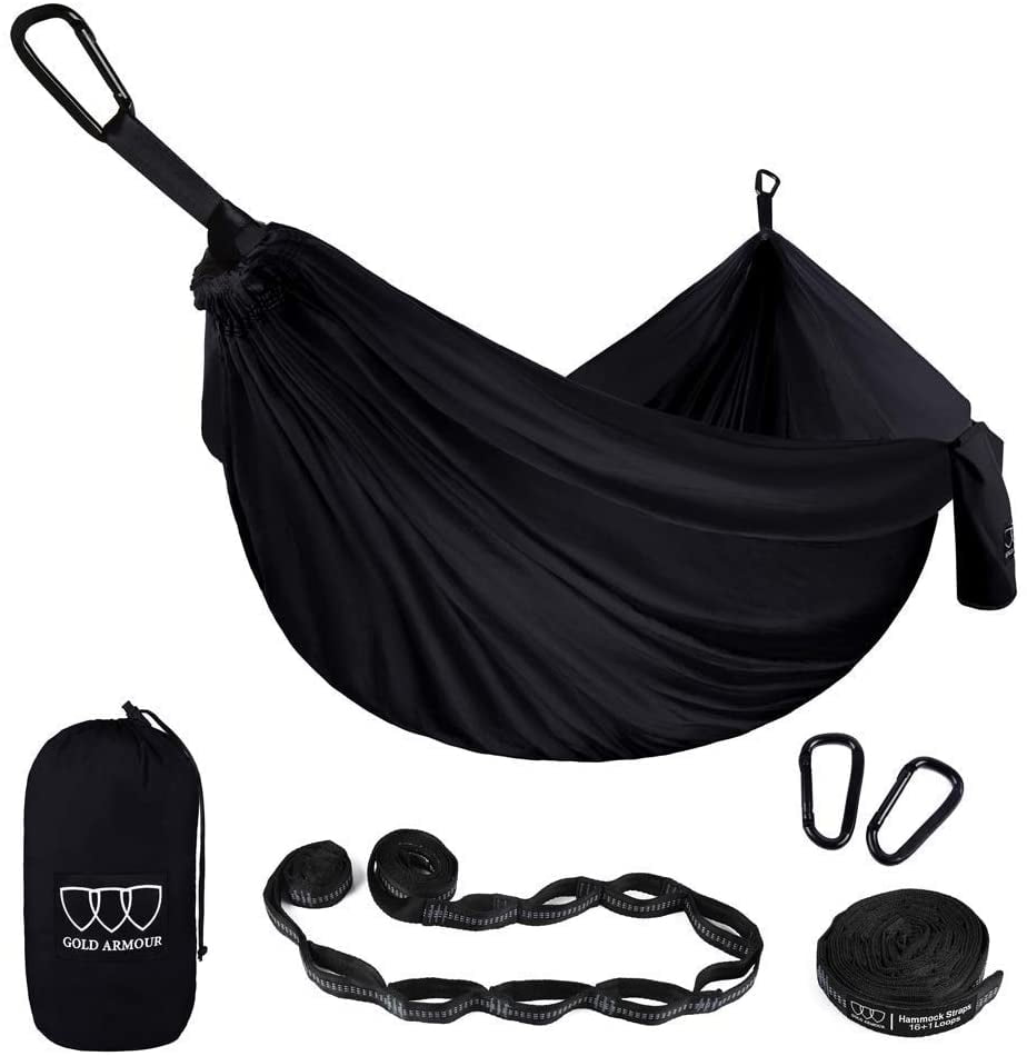 Gold Armour Camping Hammock - Extra Large Double Parachute Hammock Black