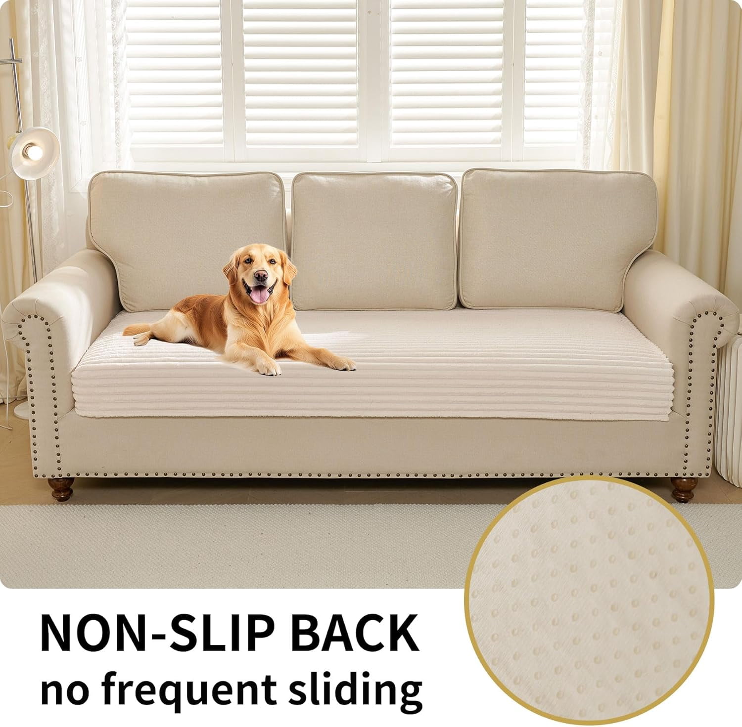 Waterproof Couch Cover for Dogs Washable, Faux Fur Pet Couch Covers for Sofa, Soft Dog Bed Cover Non-Slip Couch Covers for 3 Cushion Couch Sofa Pet Friendly (Beige, 35" x 74")