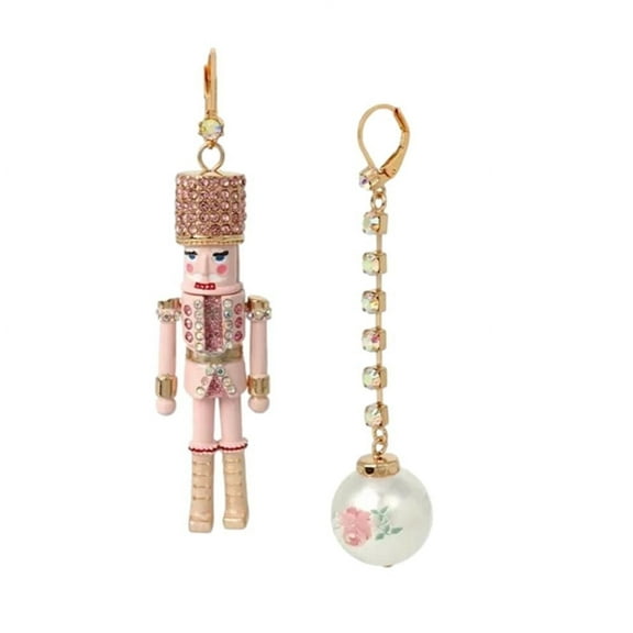 Betsey Johnson Women's Nutcracker Mismatch Linear Earrings in Pink