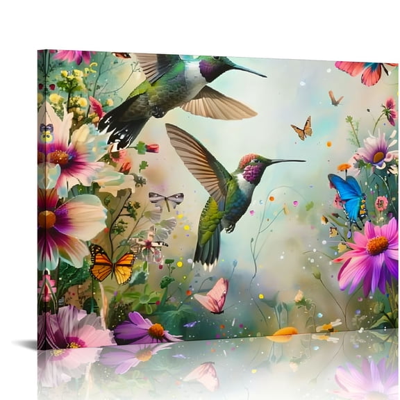 Shiartex Hummingbird Flowers Butterflies Canvas Wall Art Print Modern Home Decor Living Room Bedroom Office Wall Decor 2 Sizes 20x16in