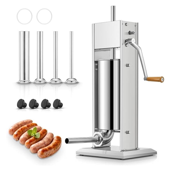 Manual Sausage Stuffer, 11 LB/5L Capacity, 304 Stainless Steel Sausage Maker Machine, Sausage Filling Machine with 2 Speed Settings, 4 Stuffing Tubes (5L)