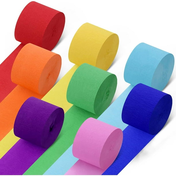 Serpentinas de papel crepé 8 rollos de 200 metros, 8 serpentinas de papel coloridas de 25 x 4,5 cm, 8 rollos de papel crepé de colores aptos para cumpleaños, despedida de soltera, fiesta