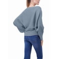 thumbnail image 5 of Women'S Solid Color Oversized Batwing Sleeve Boat Neck Long Sleeve Knit Sweater Loose Pullover Denim Blue One size, 5 of 6