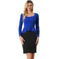 thumbnail image 1 of Vestidos Peplum Lápiz para Mujer con Cuello Cuadrado Bodycon Contraste Vestidos Elegantes de Oficina OL Profesional Azul real L, 1 of 2