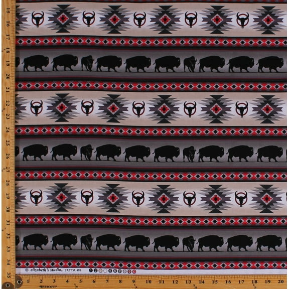 Cotton Southwest Tuscon Gray Buffalo Bison Southwestern Out West Stripe Cotton Fabric Print by the Yard (485GRAY)