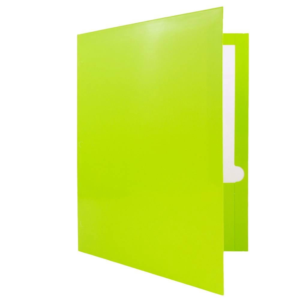 JAM Paper Glossy 3 Hole Punch Folders, Lime Green, 25/Pack