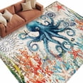 thumbnail image 2 of Coastal Octopus Washable Living Room Rugs 6'x9', Ocean Coral Seaweed Low Pile Throw Large Area Rug Non-Slip Sturdy Edge Binding Carpet for Dining Room Kitchen Office, 2 of 9