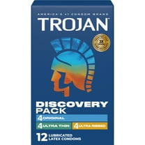 Trojan Discovery Pack, Assorted Latex Lubricated Condoms for Men, Original, Ultra Thin & Ultra Ribbed Varieties, 12 Count