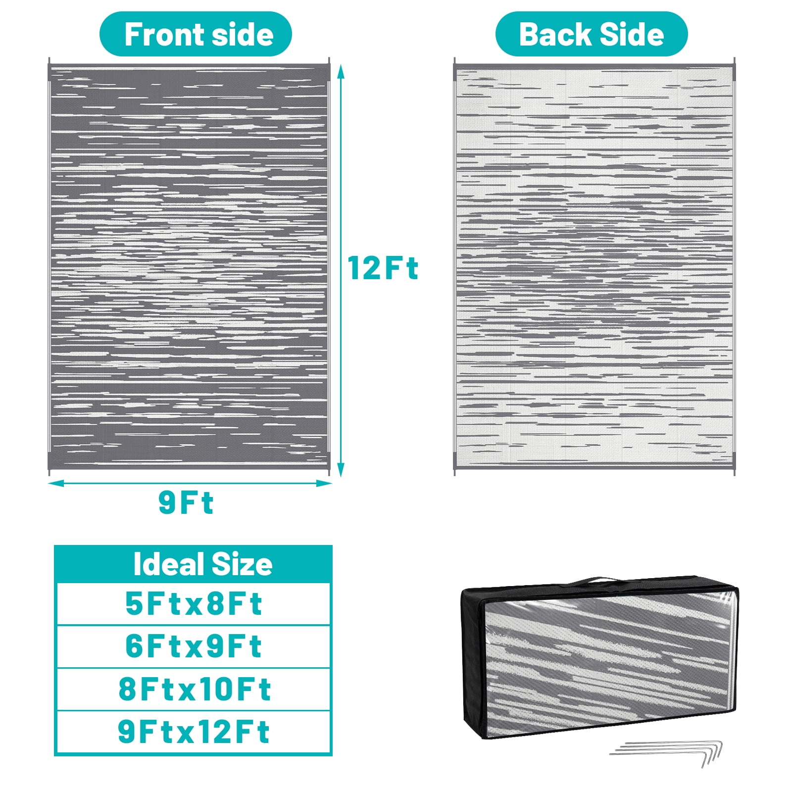 Ileading Outdoor Rugs 9'x12' for Patios Clearance Reversible Outdoor Rug, Outdoor Plastic Straw Rug RV Camping Rug Large Outdoor Mat for RV, Patio, Backyard, Deck, Picnic, Beach, Trailer, Camping