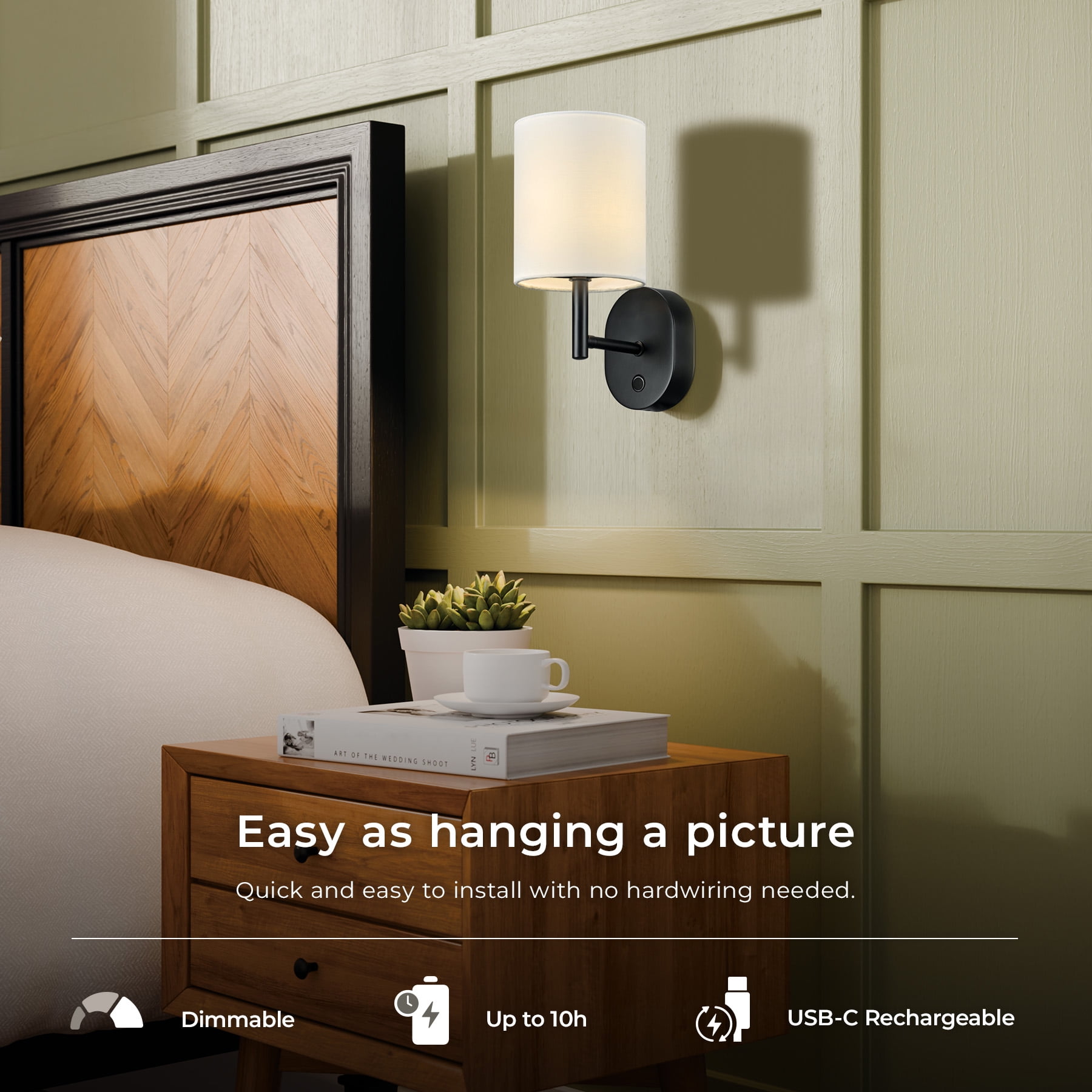 Globe Electric 10.5" Matte Black LED Integrated Rechargeable Indoor Wall Sconce with Charging Cable Included