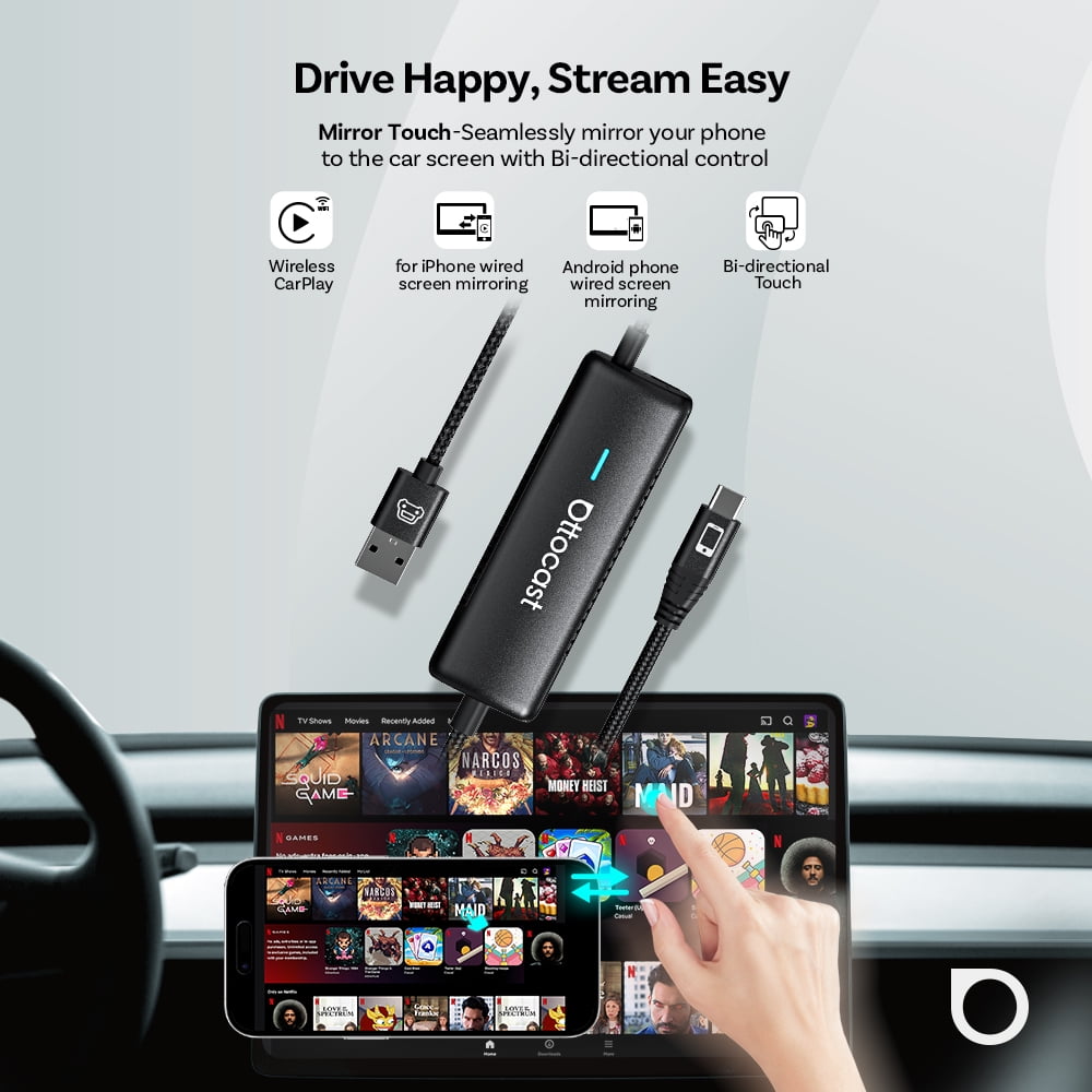OTTOCAST Mirror Touch Bi Mirroring Wireless CarPlay Android Dual
