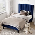 thumbnail image 4 of Amolife Twin Bed Frame, Upholstered Bed Frame with Velvet Vertical Channel Tufted Headboard, Blue, 4 of 11