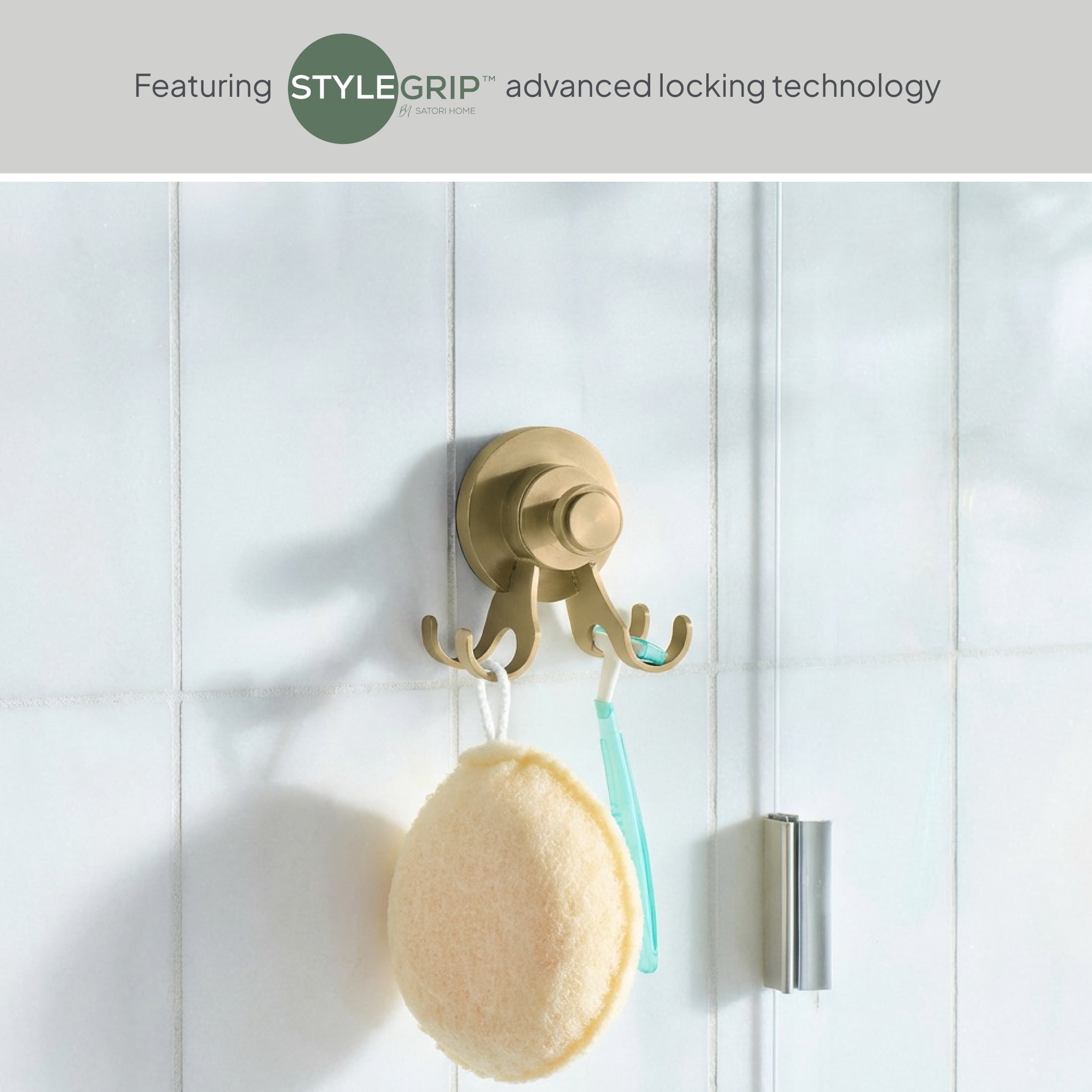 Better Homes & Gardens StyleGrip™ Suction Mount Shower Multi-Hook, Brass
