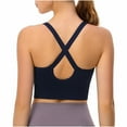 thumbnail image 4 of True Bra Women Yoga Bras Solid Sleeveless Cold Shoulder Casual Tanks Blouse Tops V-Neck Back-Smoothing Bra Feature Hook and Eye Closure Strapless Bra Style Y-542 , Dark Blue M, 4 of 5