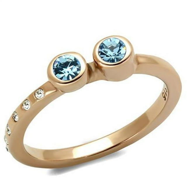Alamode TK2807-9 Femmes IP Or Rose Bague en Acier Inoxydable avec Cristal de Qualité Supérieure en Bleu de Mer - Taille 9