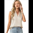 thumbnail image 3 of Camiseta Sin Mangas de Verano para Mujer, de Satén de Seda, con Cuello en V, Informal, de Negocios, Color Albaricoque XXL, 3 of 7