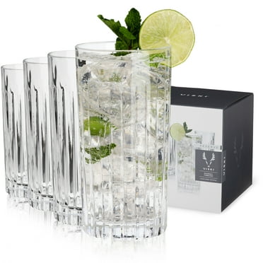 Viski Milo Highball Glasses, Cocktail Drinking Glasses, 14 oz, Set of 4