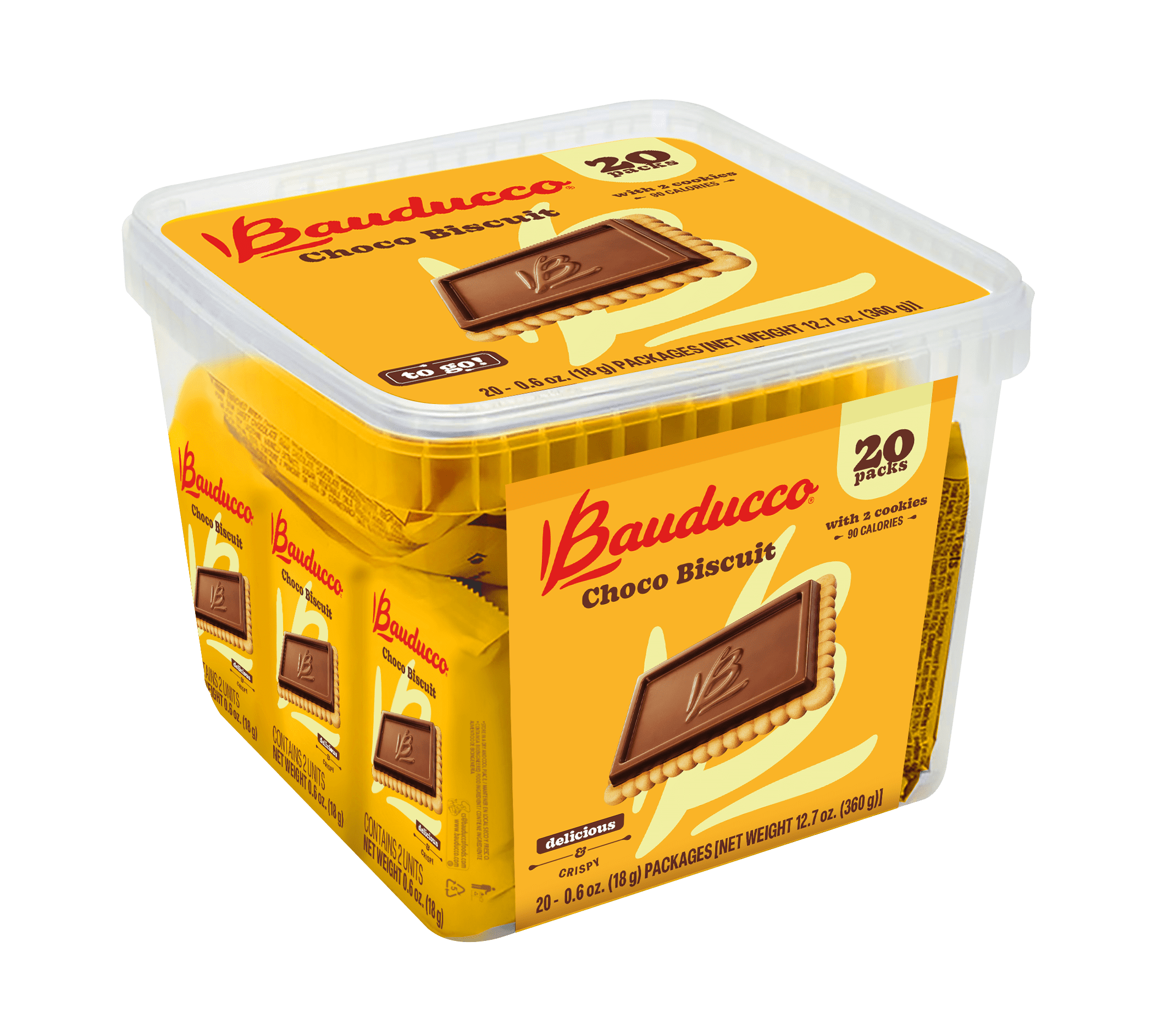 Bauducco Choco Biscuit Cookies , Tub 20 Pack, 2 Cookies per Pack, Individually wrapped, 12.7 oz