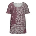 thumbnail image 5 of Lovskoo Women Floral Print Tops Trendy Summer Flare Sleeve Three Quarter Floral Lace Office Lady Blouse Tops Burgundy, 5 of 5