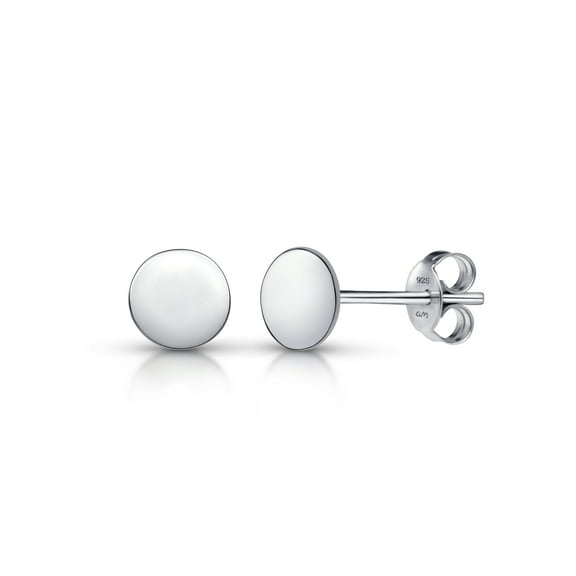 Amberta Women 925 Sterling Silver Minimalist Stud Earrings: Silver Flat Dot Studs