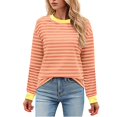 thumbnail image 1 of TSADFHJI Hauts Femmes Manches Courtes T-Shirt Décontracté Manches Longues Patchwork Rayé Imprimé TG Orange, 1 of 5