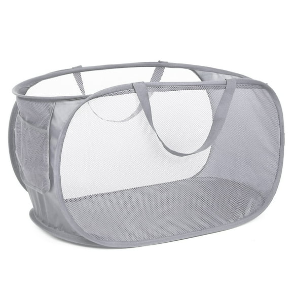 Cestas de lavandería plegables duraderas, cesta de malla emergente con bolsillo lateral, cesta de almacenamiento de ropa plegable con asas de transporte reforzadas para lavandería, baño, habitación de