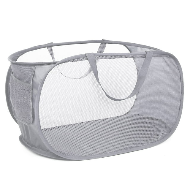 Cestas de lavandería plegables duraderas, cesta de malla emergente con bolsillo lateral, cesta de almacenamiento de ropa plegable con asas de transporte reforzadas para lavandería, baño, habitación de