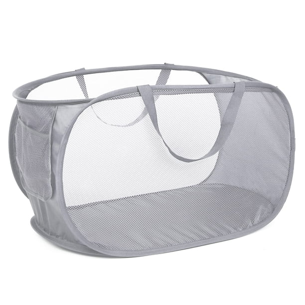 Cestas de lavandería plegables duraderas, cesta de malla emergente con bolsillo lateral, cesta de almacenamiento de ropa plegable con asas de transporte reforzadas para lavandería, baño, habitación de